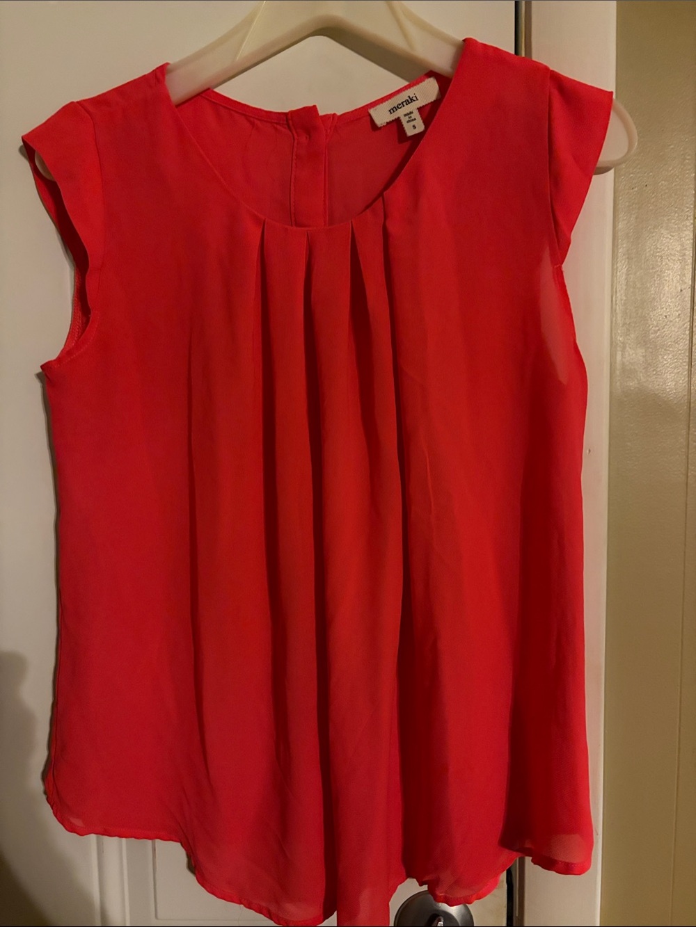 meraki Peach Pleated Cap-Sleeve Camisole